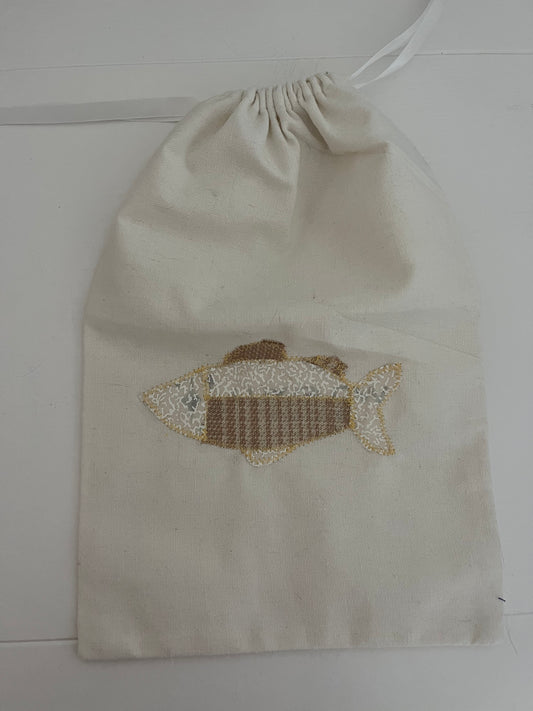 cream fish drawstring bag