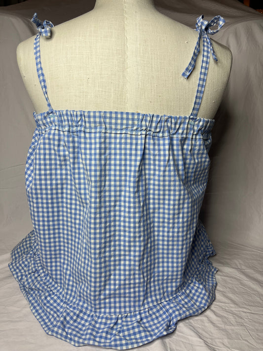 Blue Checked Babydoll Top