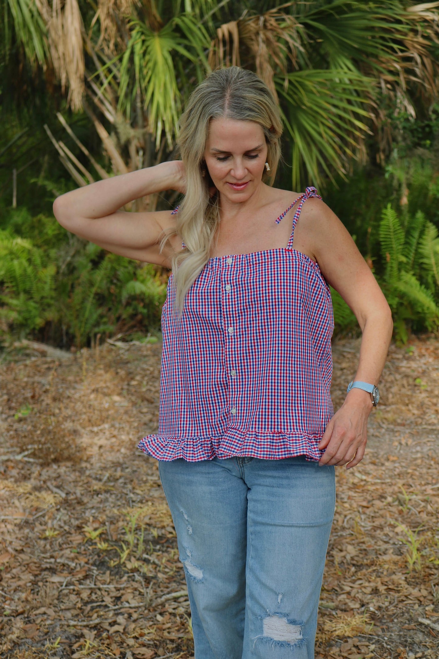 red checked babydoll top