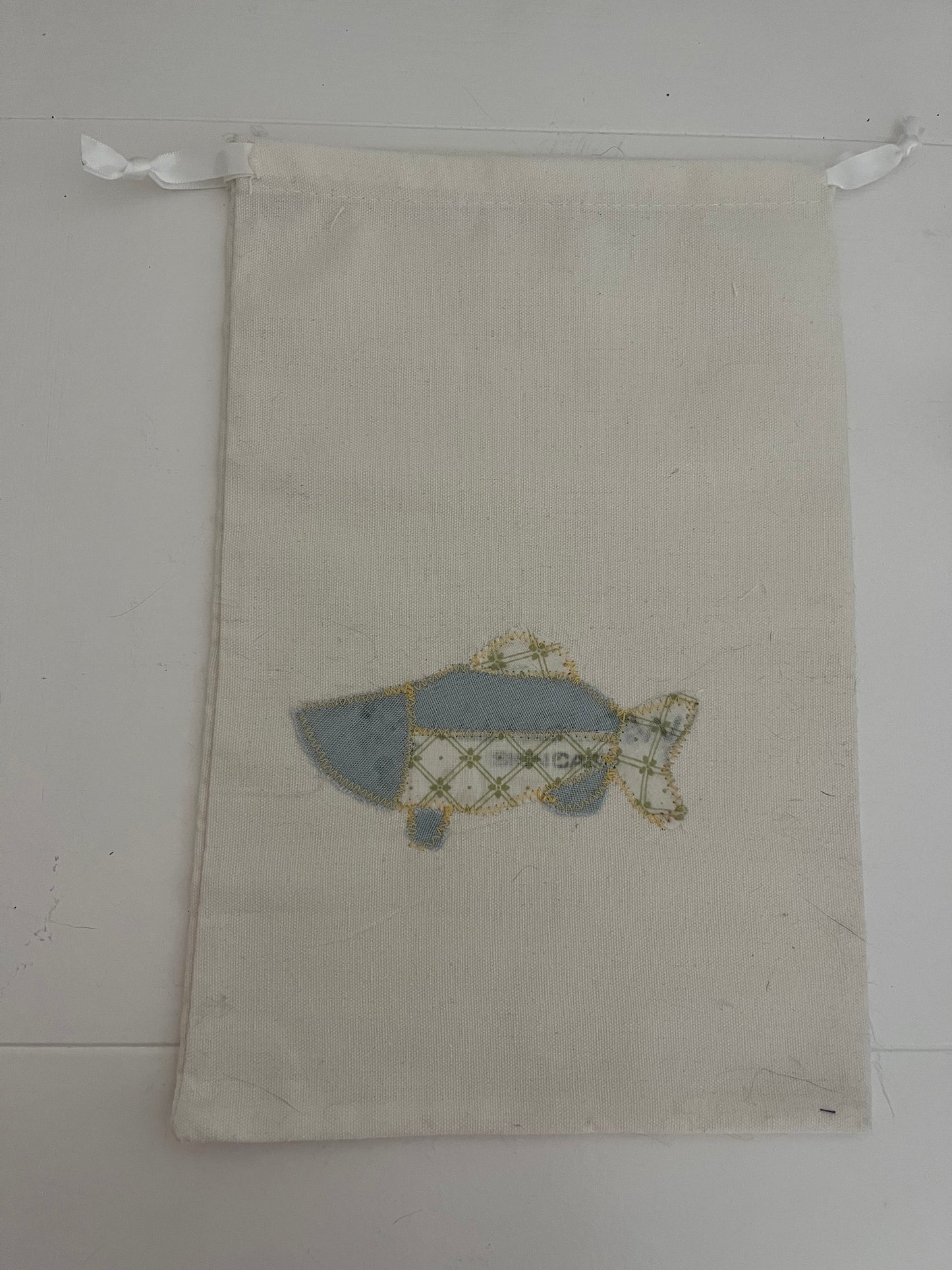 blue fish drawstring bag