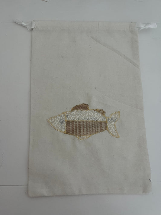 cream fish drawstring bag